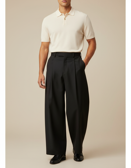 Pantalon À Pince Noir Large - Gabardine