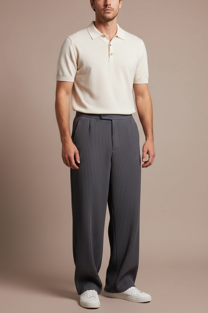 Pantalon À Pince 9f02 - Gris Polyester