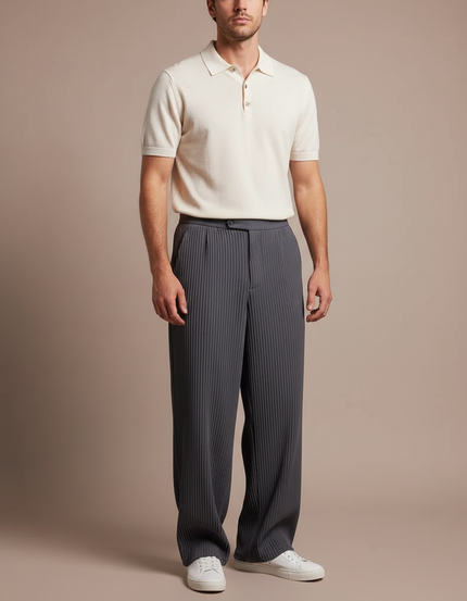 Pantalon À Pince 9f02 - Gris Polyester