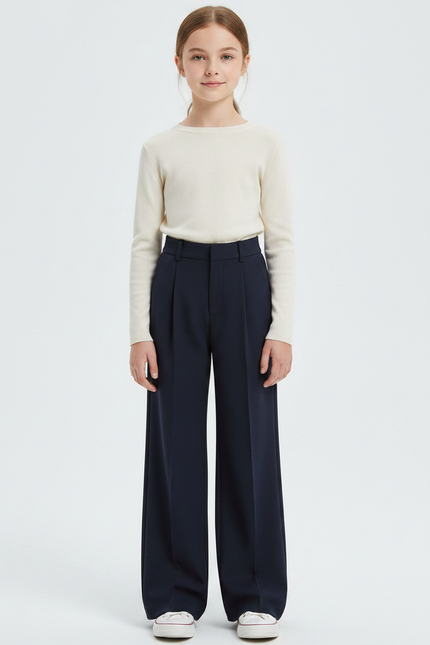 Pantalon À Pince Bleu Marine Ample Fluide Femme - Gabardine
