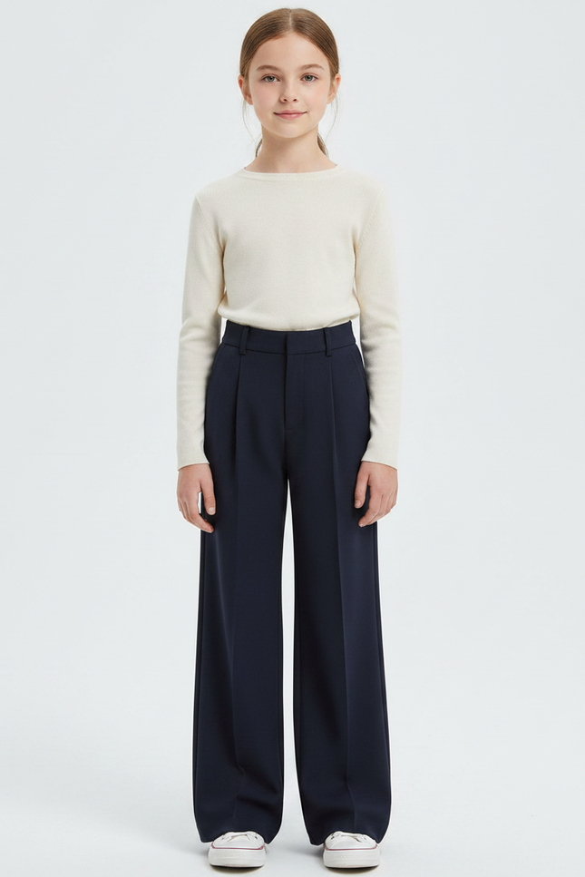 Pantalon À Pince Bleu Marine Ample Fluide Femme - Gabardine