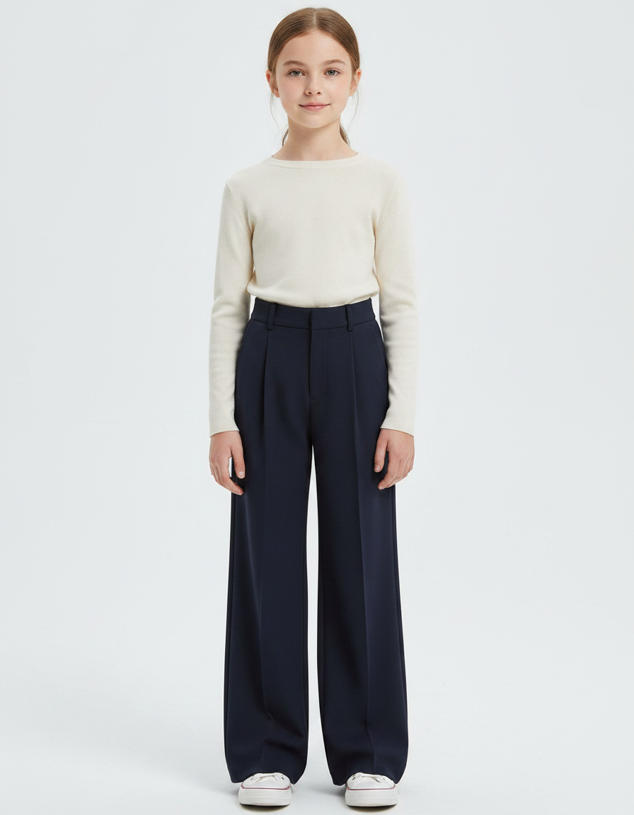 Pantalon À Pince Bleu Marine Ample Fluide Femme - Gabardine