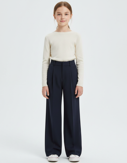 Pantalon À Pince Bleu Marine Ample Fluide Femme - Gabardine
