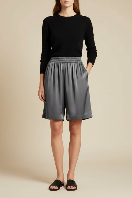 Pantalon À Pince Gris Satiné Ample Fluide Élégant