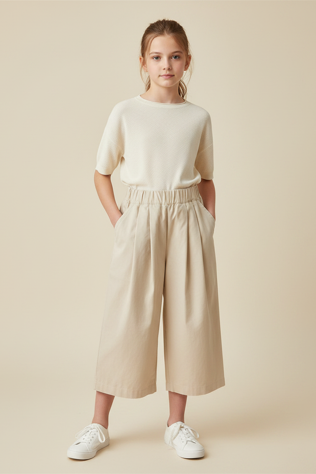 Pantalon À Pince Fille - Beige Gabardine