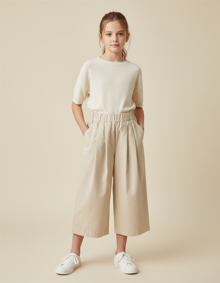 Pantalon À Pince Fille - Beige Gabardine