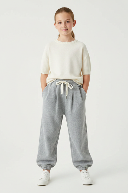 Pantalon À Pince Gris Ample Molleton Enfant