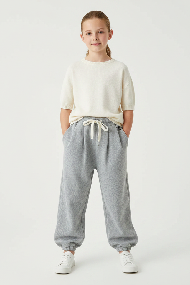 Pantalon À Pince Gris Ample Molleton Enfant