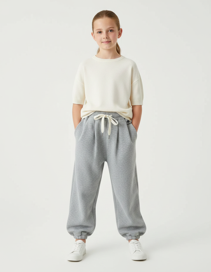 Pantalon À Pince Gris Ample Molleton Enfant