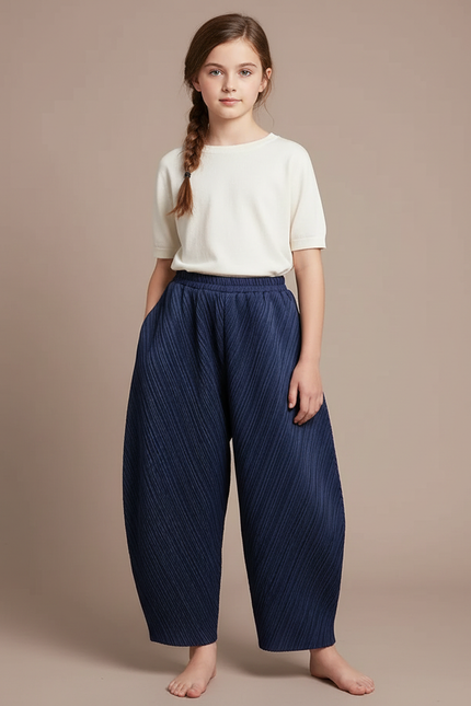 Pantalon À Pince Bleu Marine Plissé Ample Enfant - Polyester