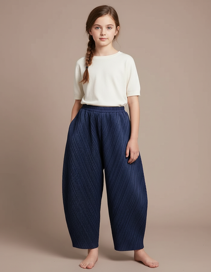 Pantalon À Pince Bleu Marine Plissé Ample Enfant - Polyester