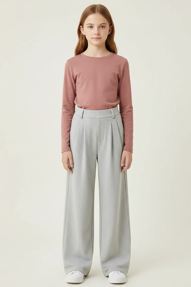 Pantalon À Pince Gris Ample Décontracté Fluide - Molleton