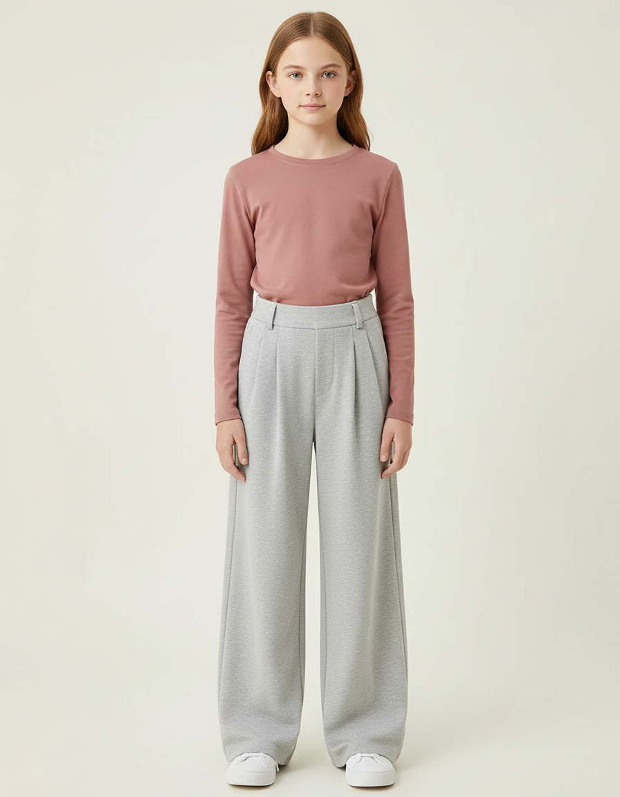 Pantalon À Pince Gris Ample Décontracté Fluide - Molleton