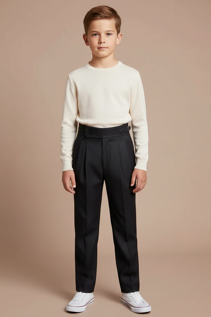 Pantalon À Pince Noir Plissé Droit Élégant Garçon - Gabardine