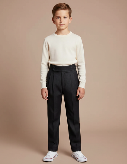 Pantalon À Pince Noir Plissé Droit Élégant Garçon - Gabardine