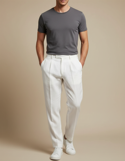 Pantalon À Pince En Lin - Blanc