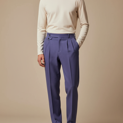 Pantalon À Pince Bleu Lavande Plissé Laine Droit Homme