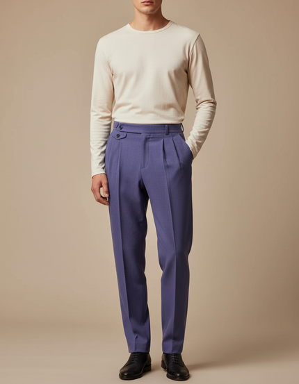 Pantalon À Pince Bleu Lavande Plissé Laine Droit Homme