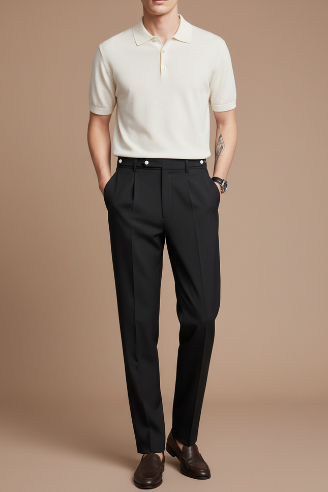 Pantalon À Pince Noir Plissé Élégant Classique Homme - Gabardine