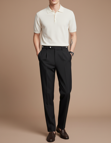 Pantalon À Pince Noir Plissé Élégant Classique Homme - Gabardine