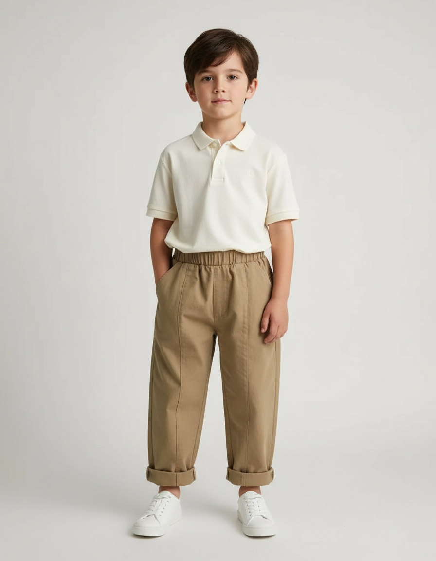 Pantalon À Pince Kaki Ample Coton Enfant