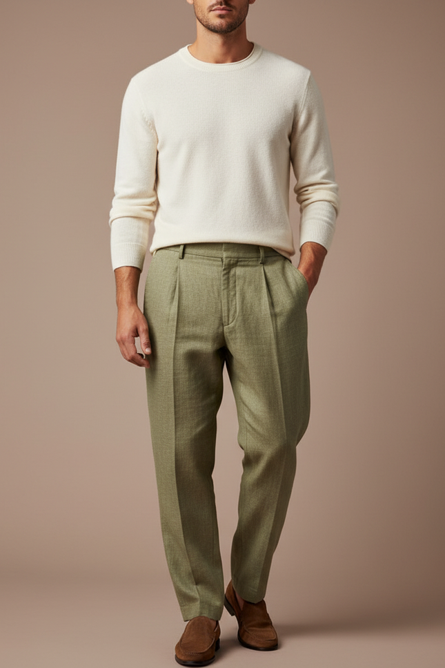 Pantalon À Pince Vert - Kaki Laine