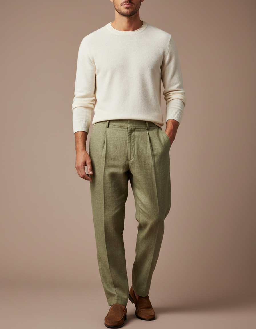 Pantalon À Pince Vert - Kaki Laine