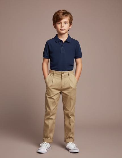 Pantalon À Pince Kaki Plissé Coton Droit Enfant Élégant - Gabardine