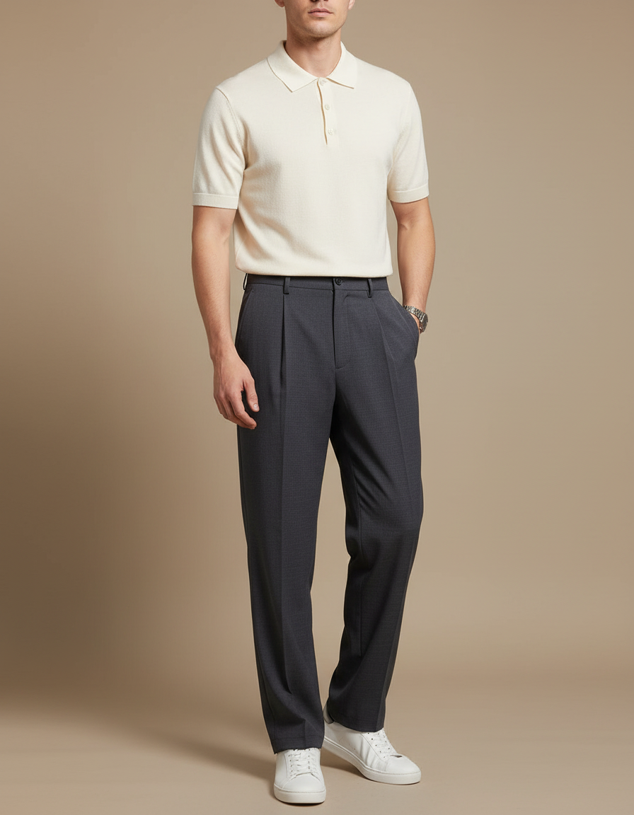 Pantalon À Pince Gris Anthracite Plissé Droit Élégant Homme - Gabardine