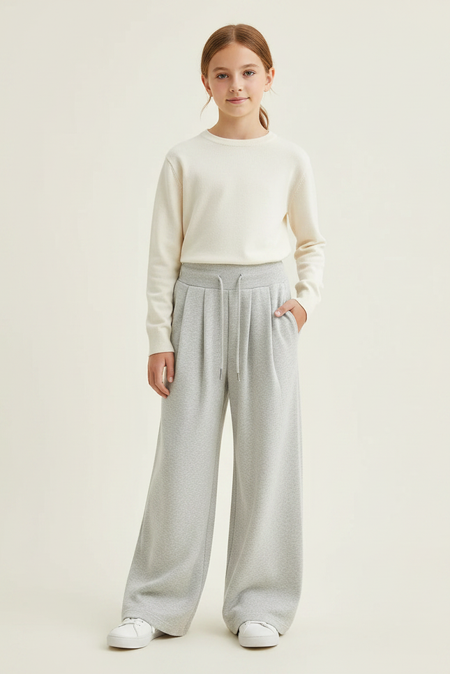 Pantalon À Pince Gris Clair Ample Décontracté Cordon - Molleton