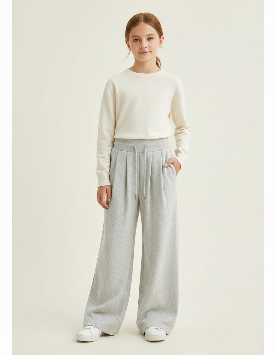 Pantalon À Pince Gris Clair Ample Décontracté Cordon - Molleton