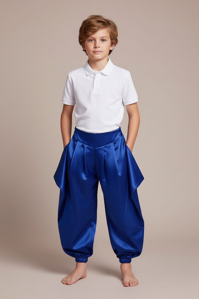 Pantalon À Pince Bleu Royal Satiné Ample Enfant