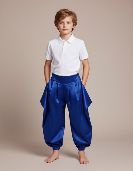 Pantalon À Pince Bleu Royal Satiné Ample Enfant