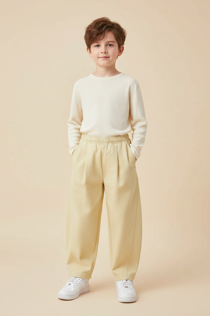 Pantalon À Pince Jaune Plissé Ample Enfant Décontracté - Gabardine