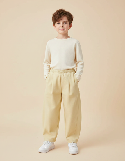 Pantalon À Pince Jaune Plissé Ample Enfant Décontracté - Gabardine