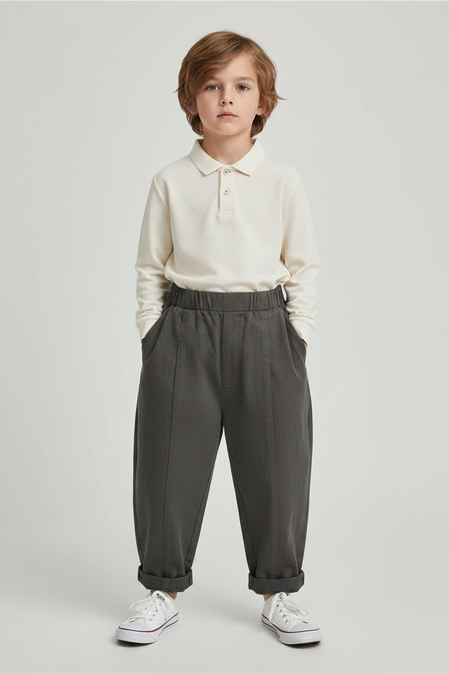 Pantalon À Pince Gris Ample Enfant Coton Décontracté - Molleton