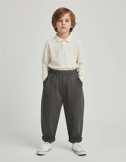 Pantalon À Pince Gris Ample Enfant Coton Décontracté - Molleton
