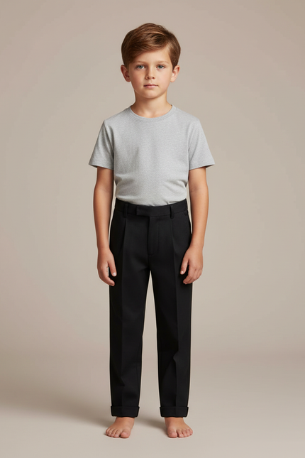Pantalon À Pince Noir Droit Classique Enfant Garçon - Gabardine