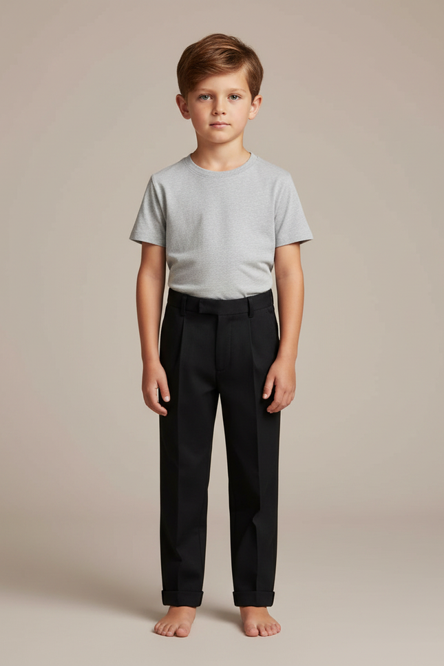 Pantalon À Pince Noir Droit Classique Enfant Garçon - Gabardine