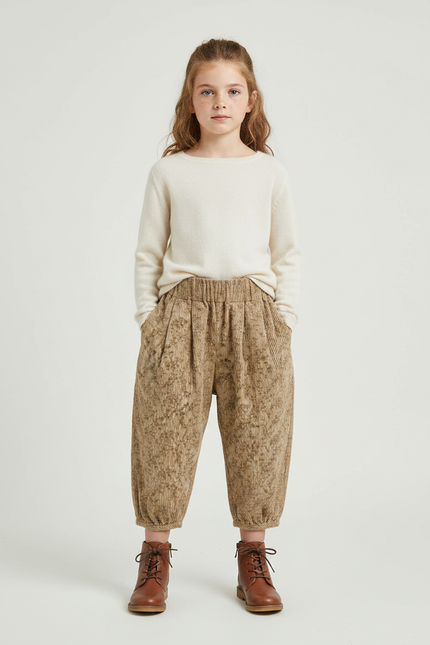 Pantalon À Pince Harem Imprimé Côtelé Ample Enfant - Cordé