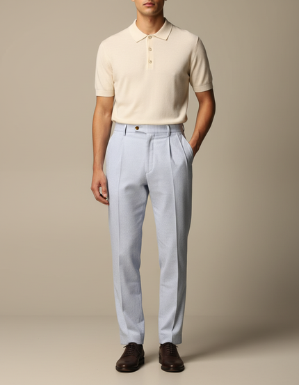 Pantalon À Pince Bleu Clair Rayé Plissé Décontracté Homme - Coton