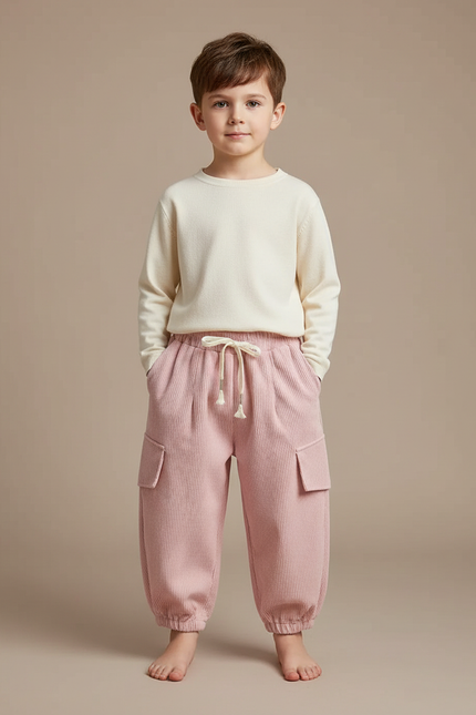 Pantalon À Pince Rose Côtelé Ample Enfant - Cordé