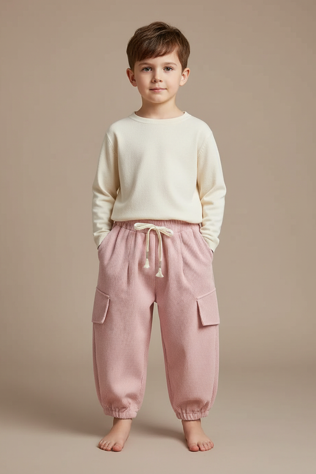 Pantalon À Pince Rose Côtelé Ample Enfant - Cordé