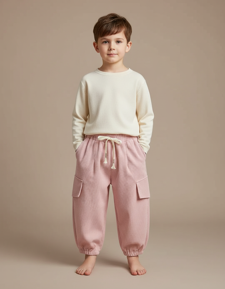 Pantalon À Pince Rose Côtelé Ample Enfant - Cordé