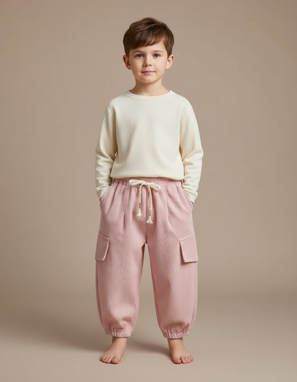 Pantalon À Pince Rose Côtelé Ample Enfant - Cordé