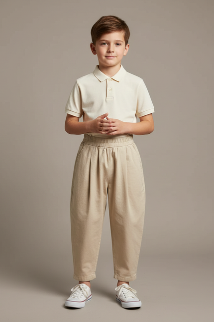 Pantalon À Pince Beige Ample Coton Enfant - Toile