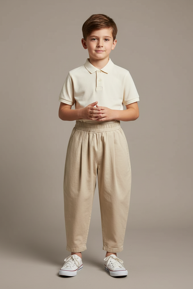 Pantalon À Pince Beige Ample Coton Enfant - Toile