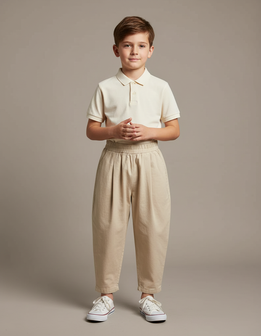 Pantalon À Pince Beige Ample Coton Enfant - Toile