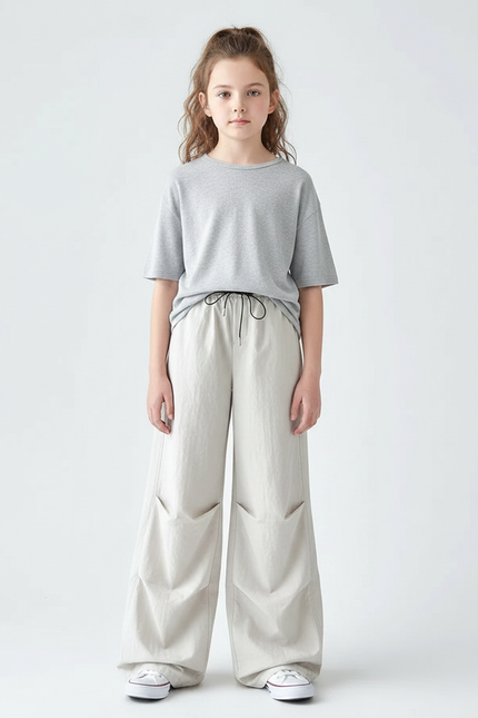 Pantalon À Pince Écru Ample Cordon Enfant - Beige Toile