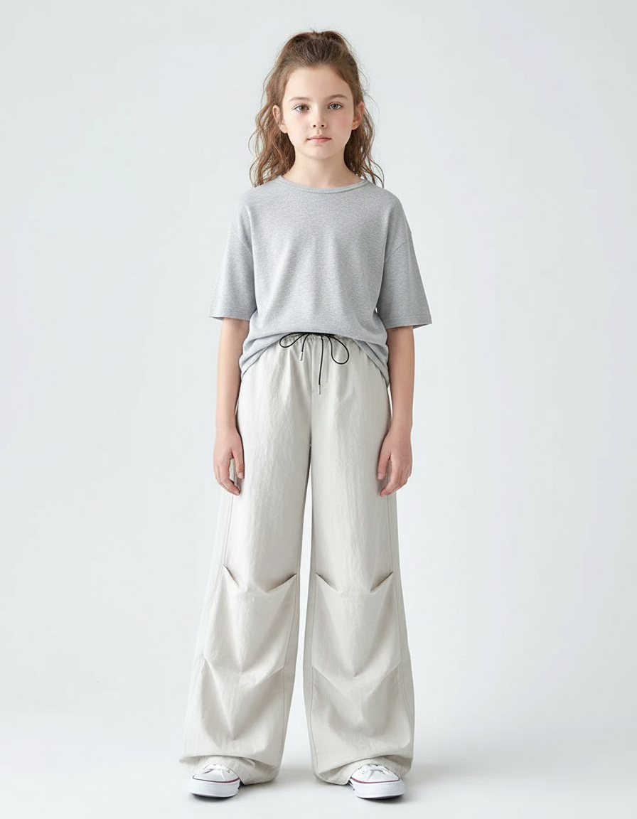 Pantalon À Pince Écru Ample Cordon Enfant - Beige Toile